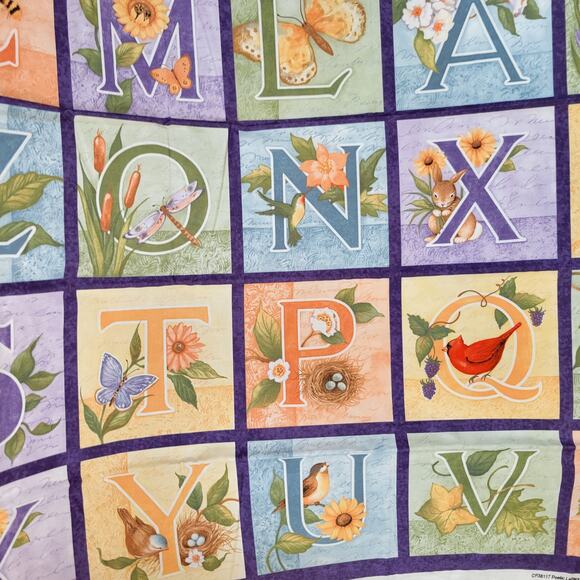 Cotton Fabric Alphabet Poetic Letters 2yds 44in Panel Susan Winget Design - Picture 7 of 16